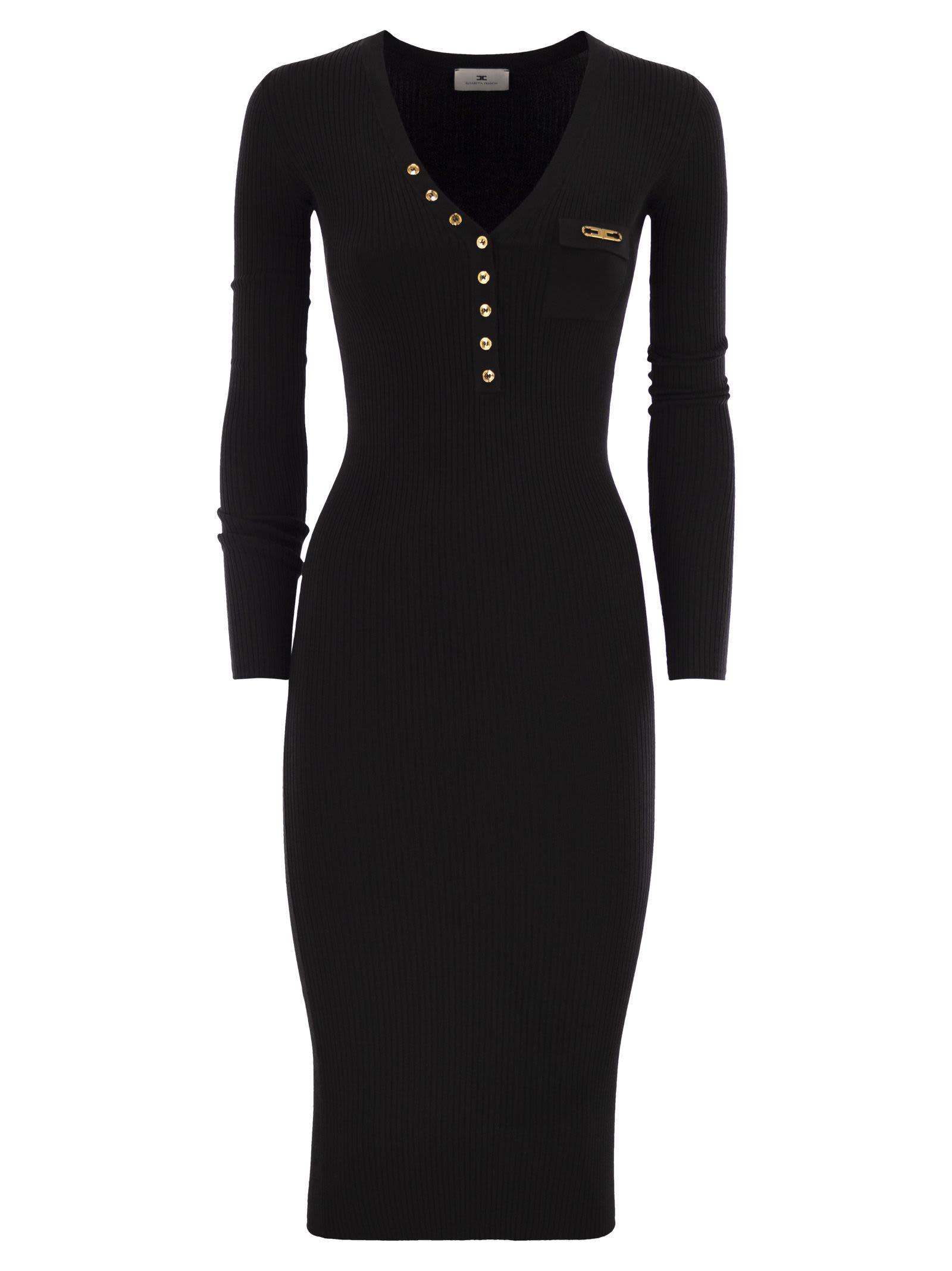 elisabetta franchi ribbed knit dress with pocket