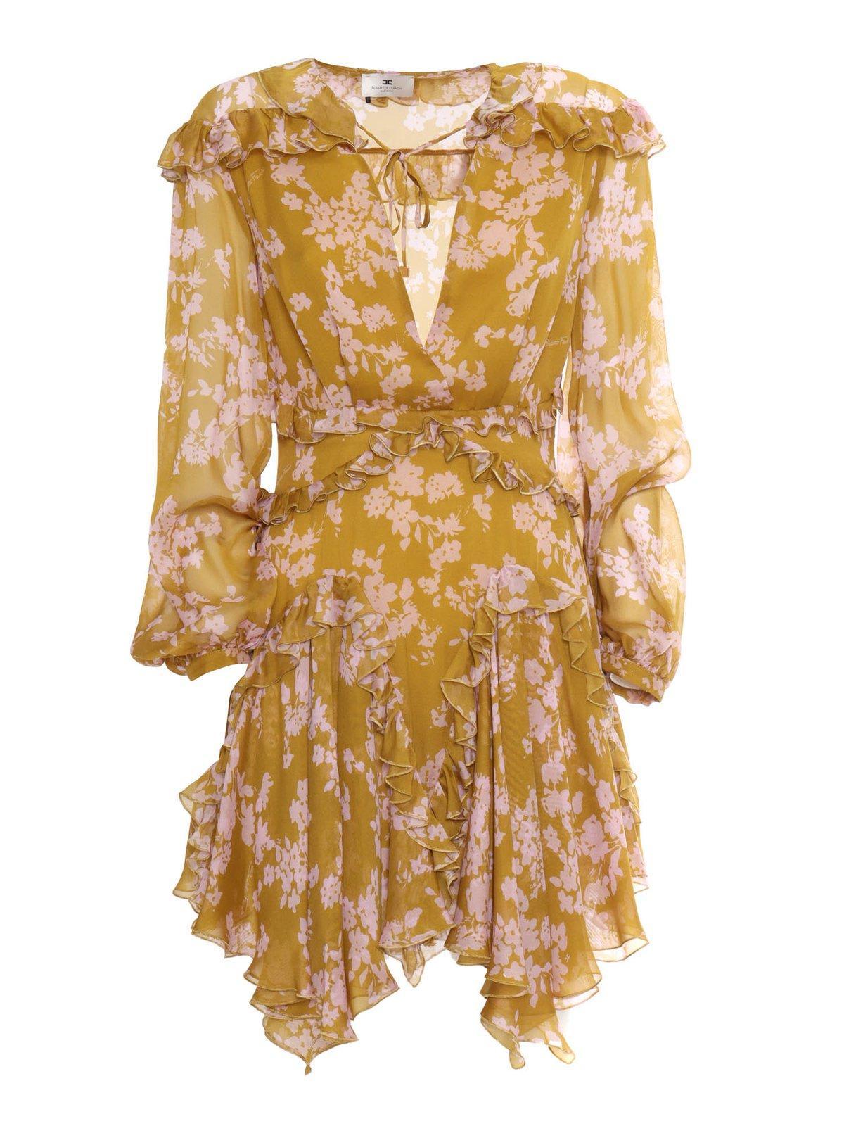 elisabetta franchi ruffles voile printed dress