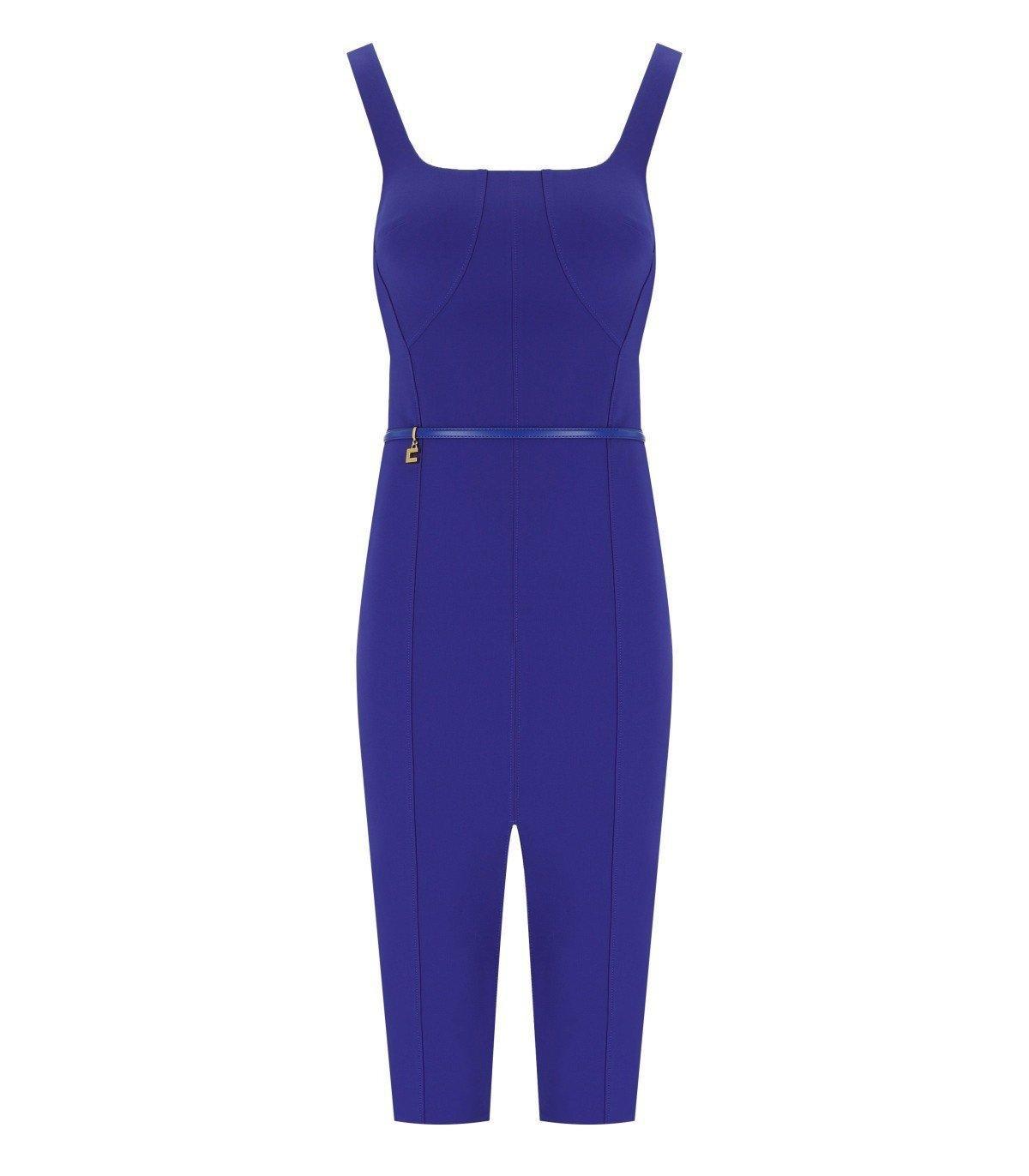 elisabetta franchi square neck sheath crepe midi dress