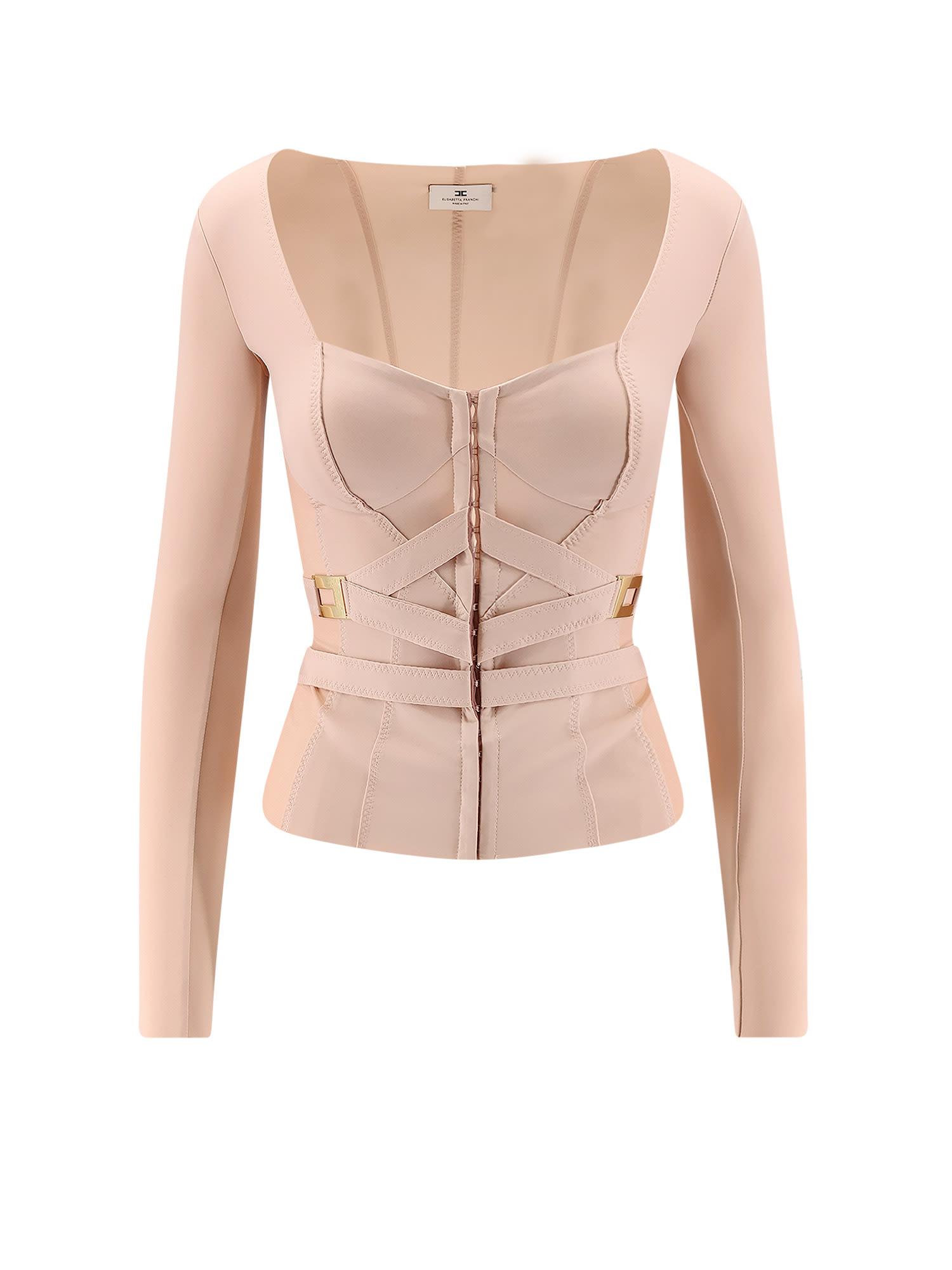 elisabetta franchi stretch fabric top with metal details
