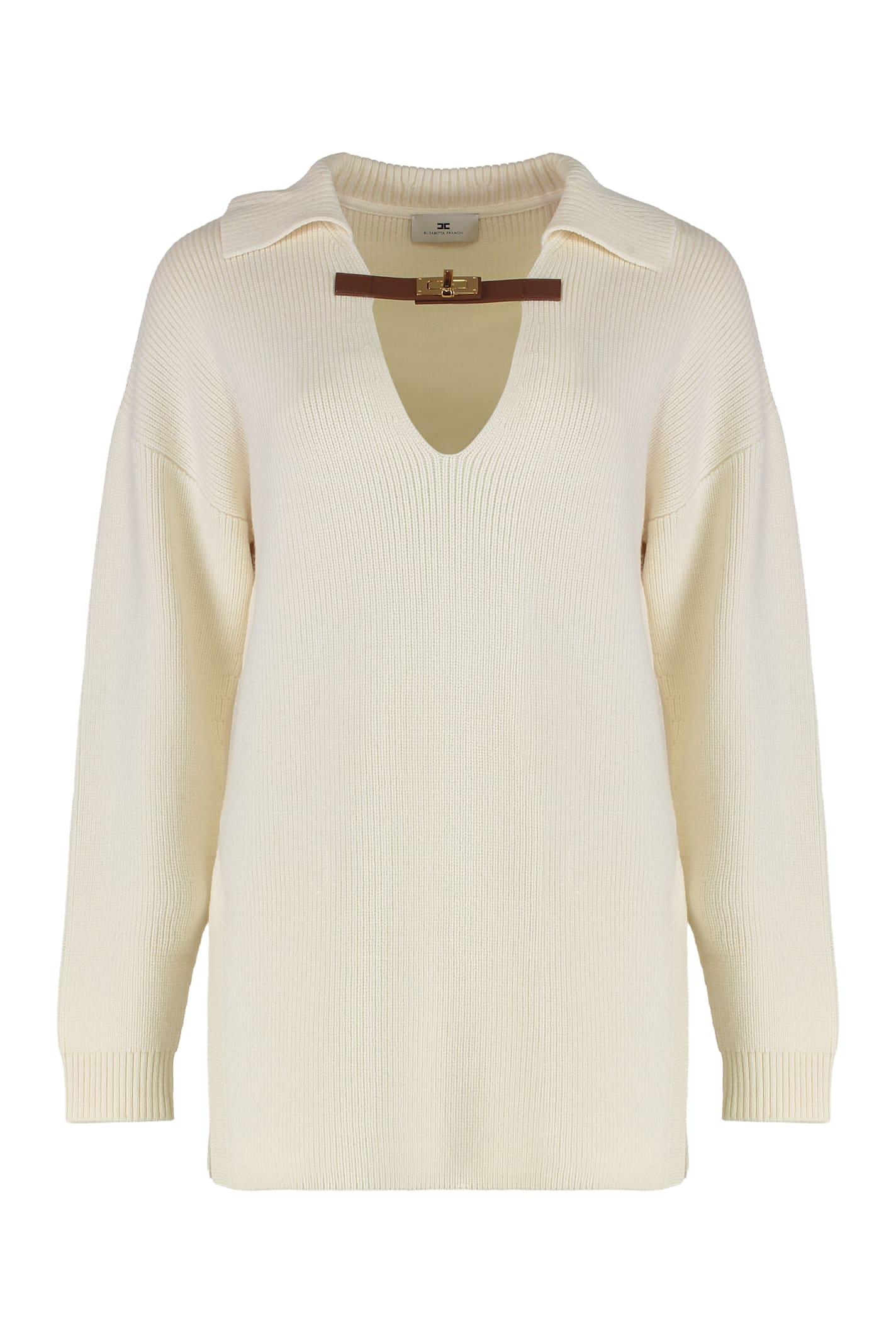 elisabetta franchi sweater in mixed wool with a jewel strap