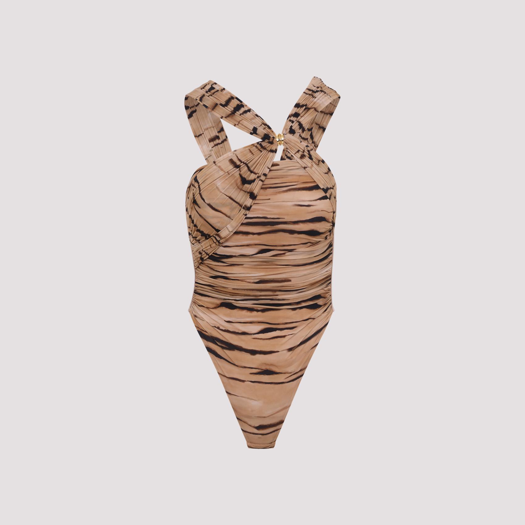 elisabetta franchi tiger print body nude & neutrals polyamide elastane top - women