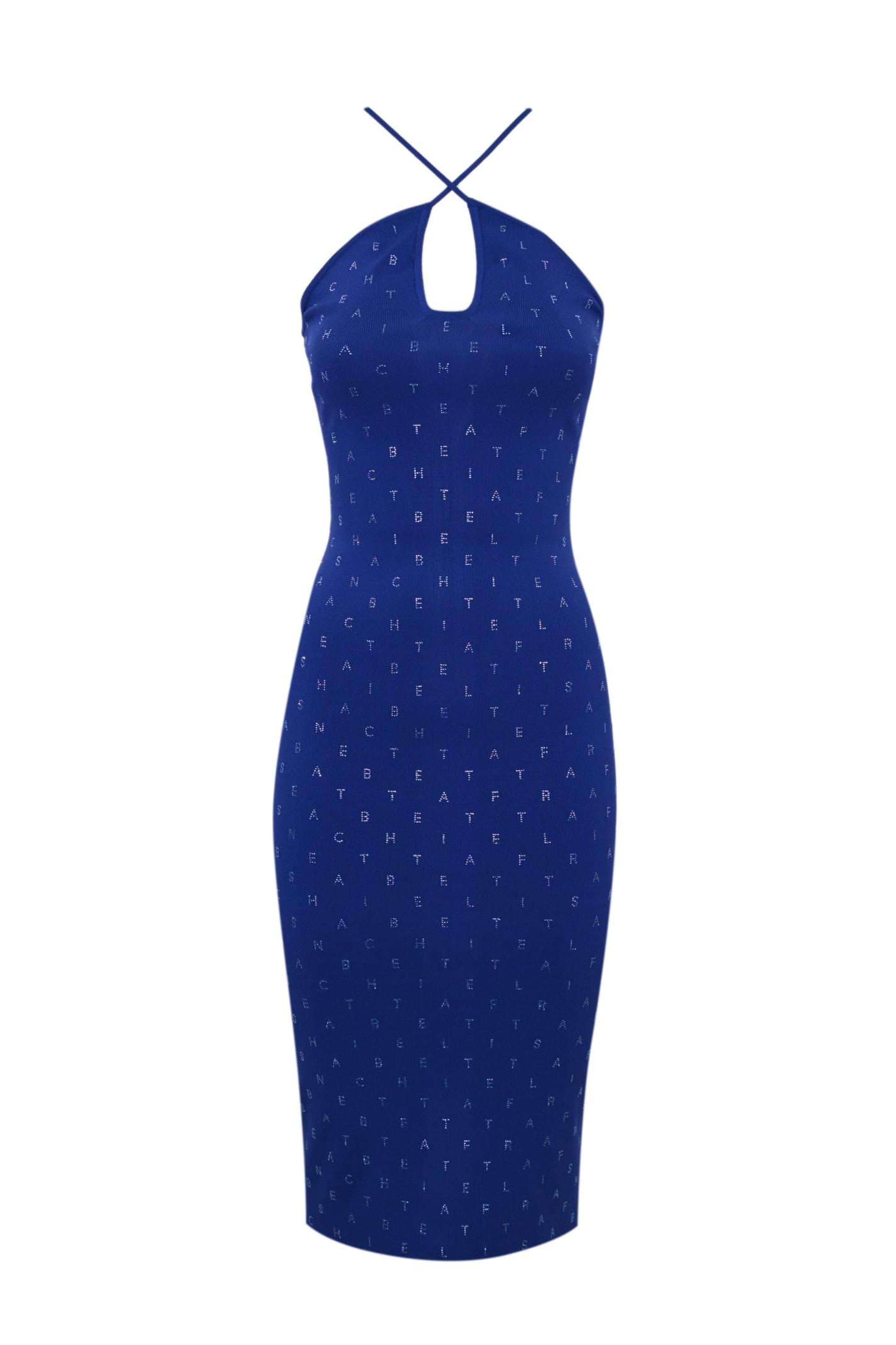 elisabetta franchi viscose dress with rhinestone lettering