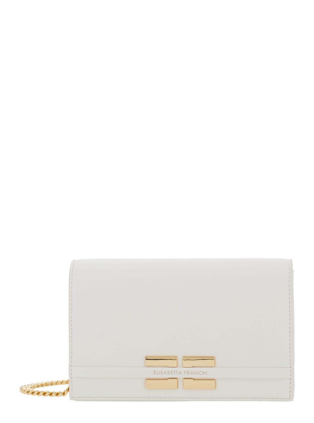 elisabetta franchi white clutch with logo lettering on the front and chain strap in ecoleather for women