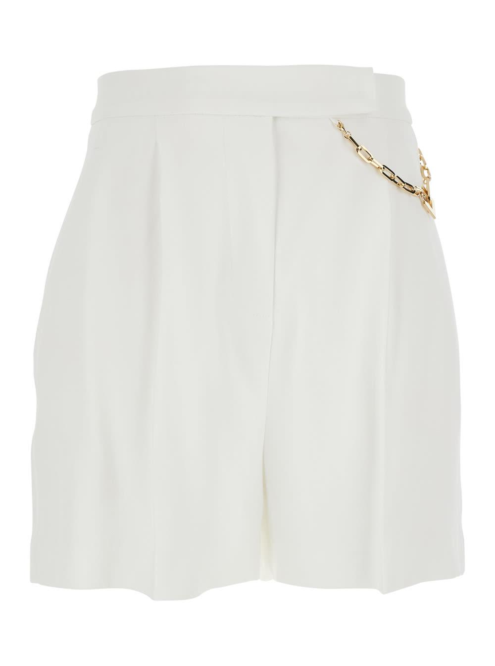 elisabetta franchi white shorts with chain detail on the front and front concealed closure in viscose stretch woman