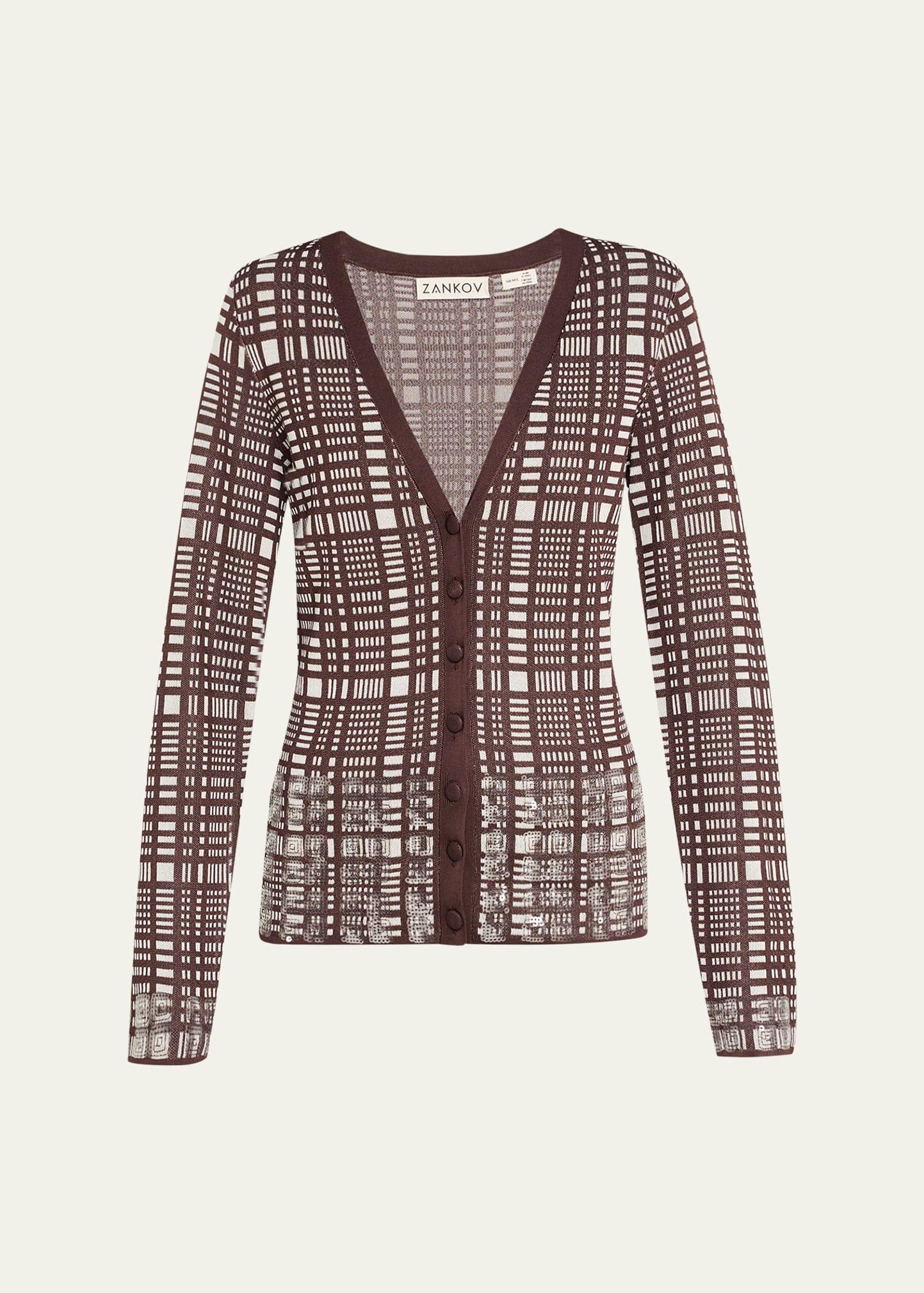 elise sequined check v-neck cardigan