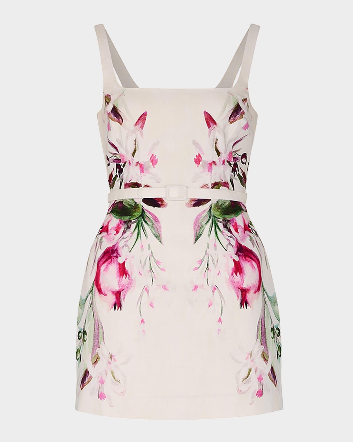 elissa belted floral-print mini dress