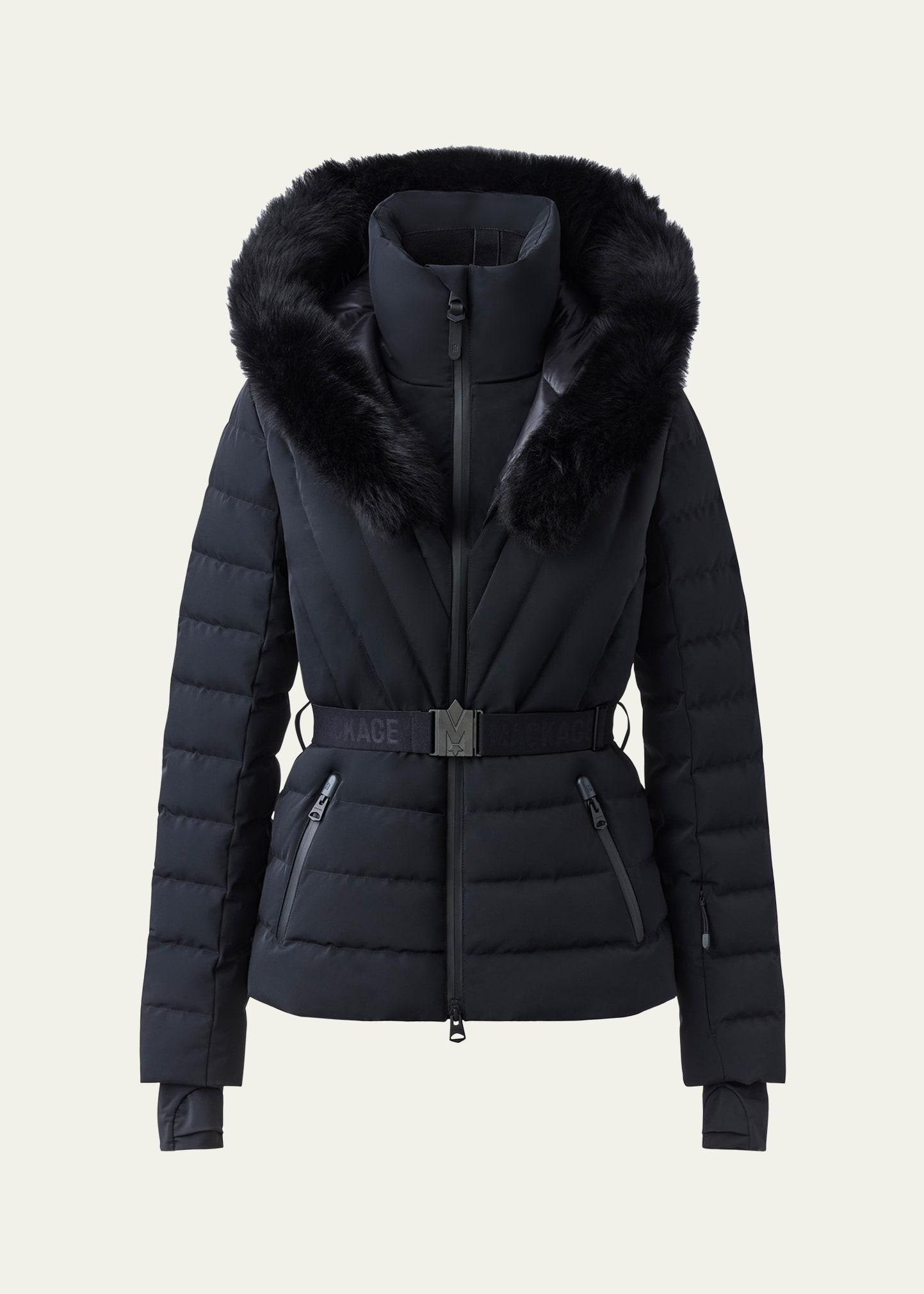 elita down ski jacket with removable shearling trim