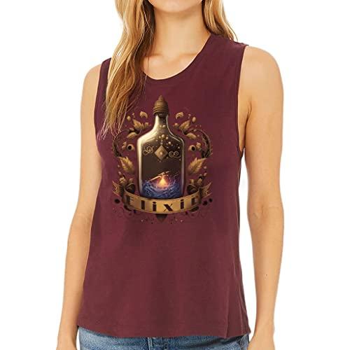 elixir print print women's muscle tank - colorful tank top - fantasy workout tank - maroon, 2xl