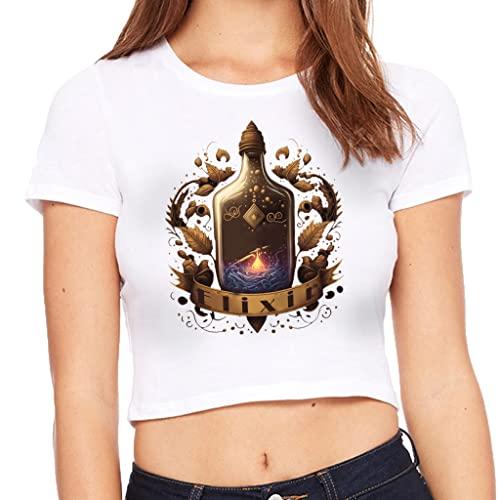 elixir print women's cropped t-shirt - colorful crop top - fantasy cropped tee - white, xs/s