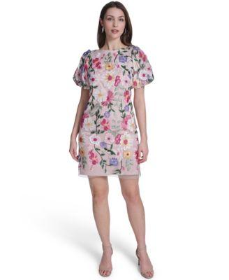 eliza j womens boat neck floral embroidered mesh dress