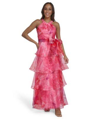 eliza j womens halter tiered skirt gown
