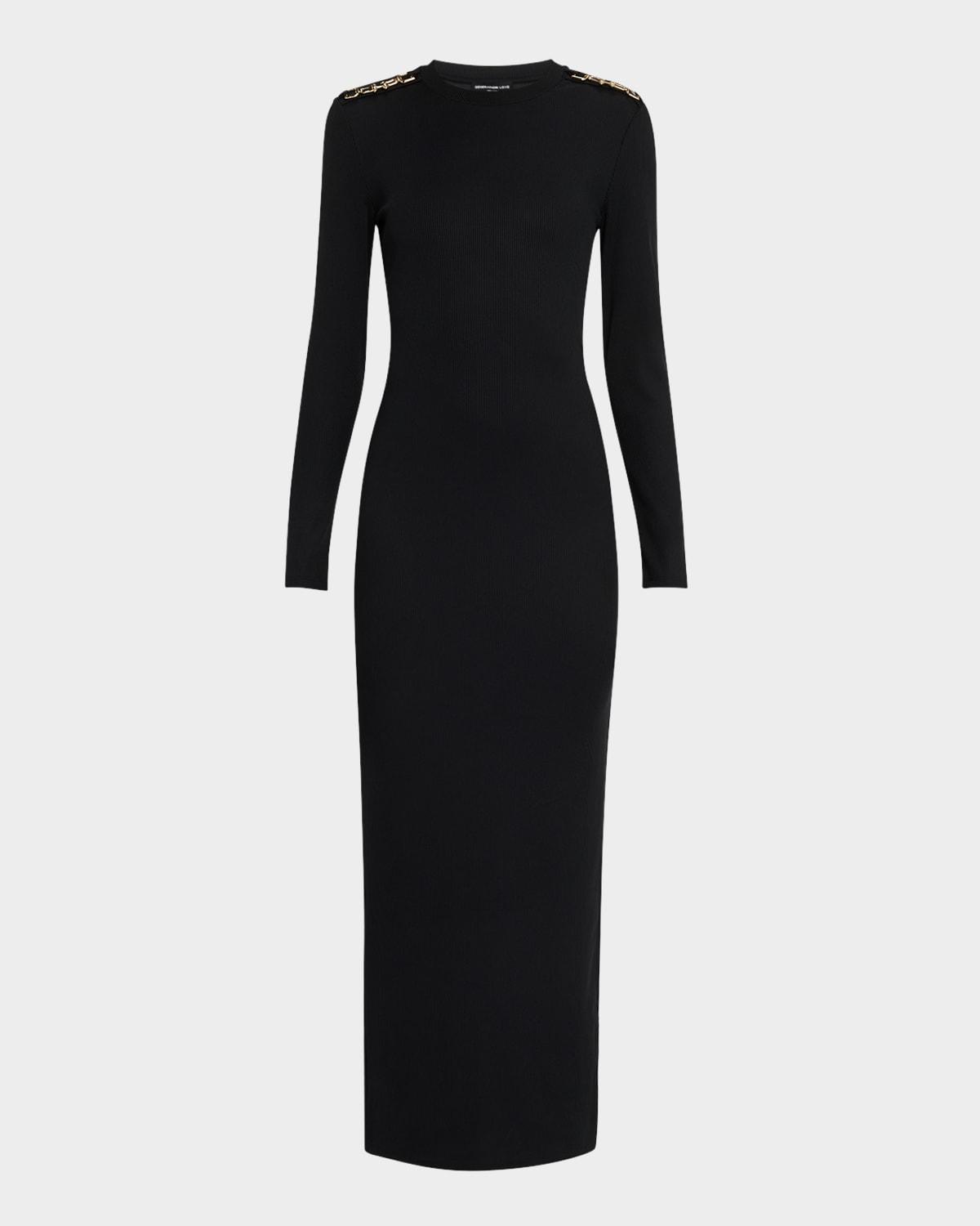 elizabella long-sleeve chain maxi dress