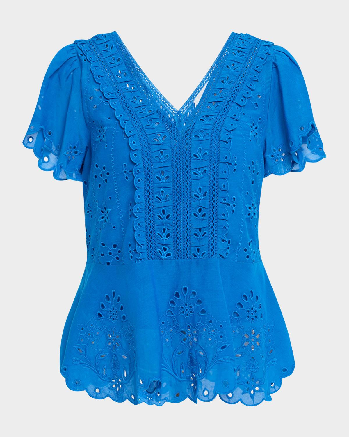 elizabeth eyelet-embroidered peplum blouse