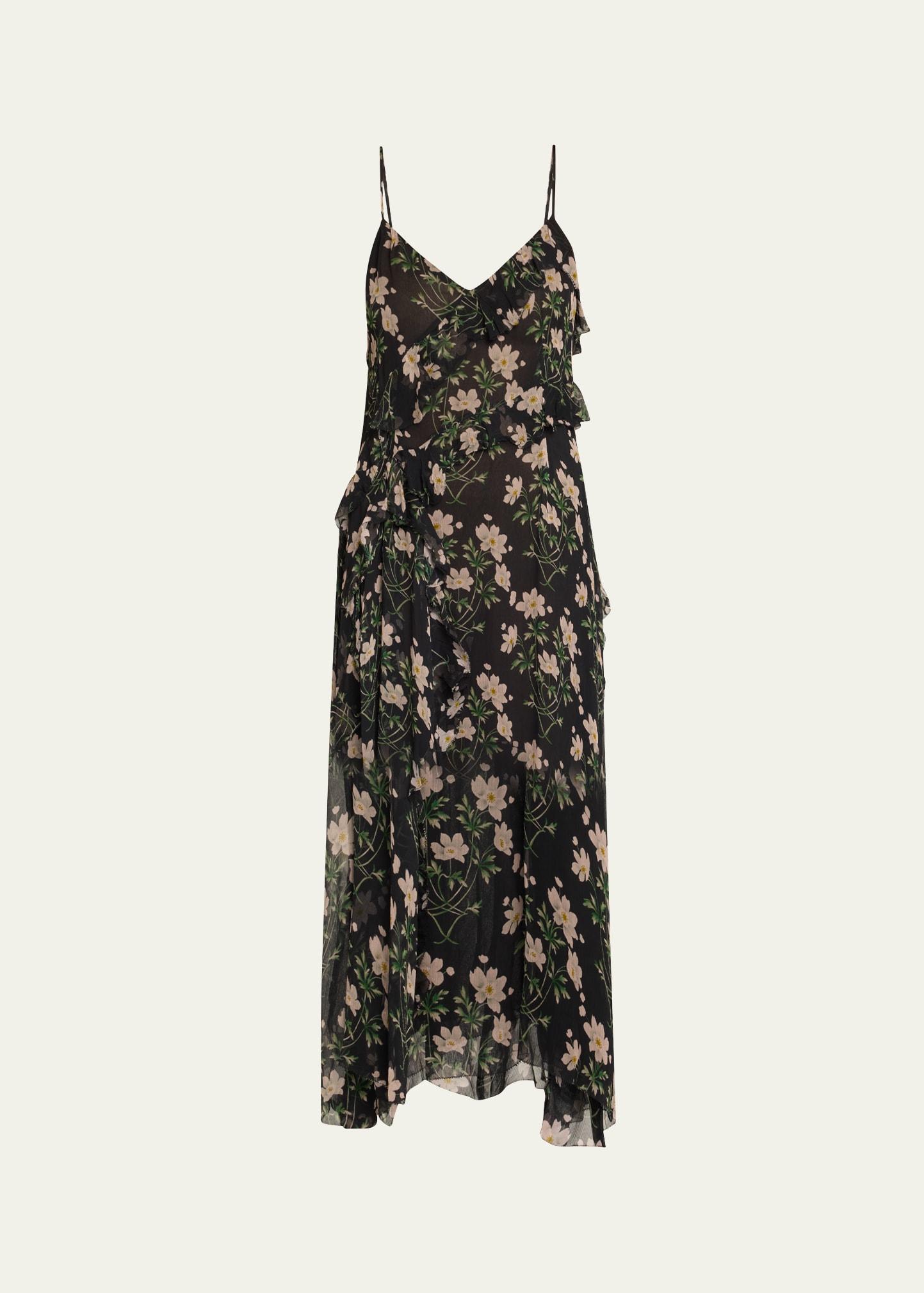 elizabeth floral-print ruffle midi dress