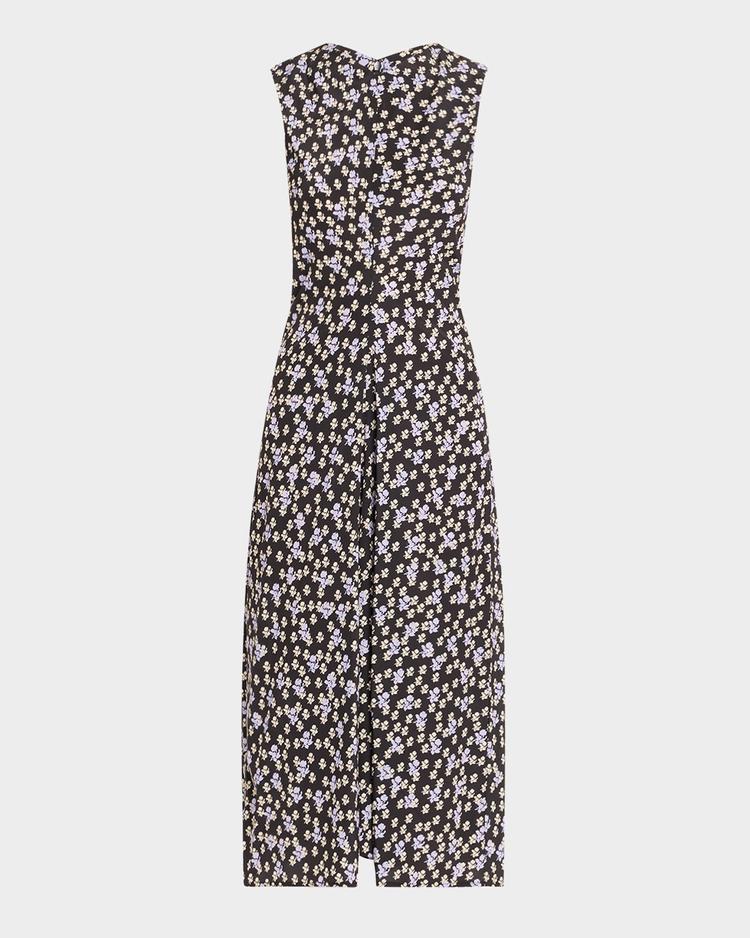 ella floral ruched satin midi dress