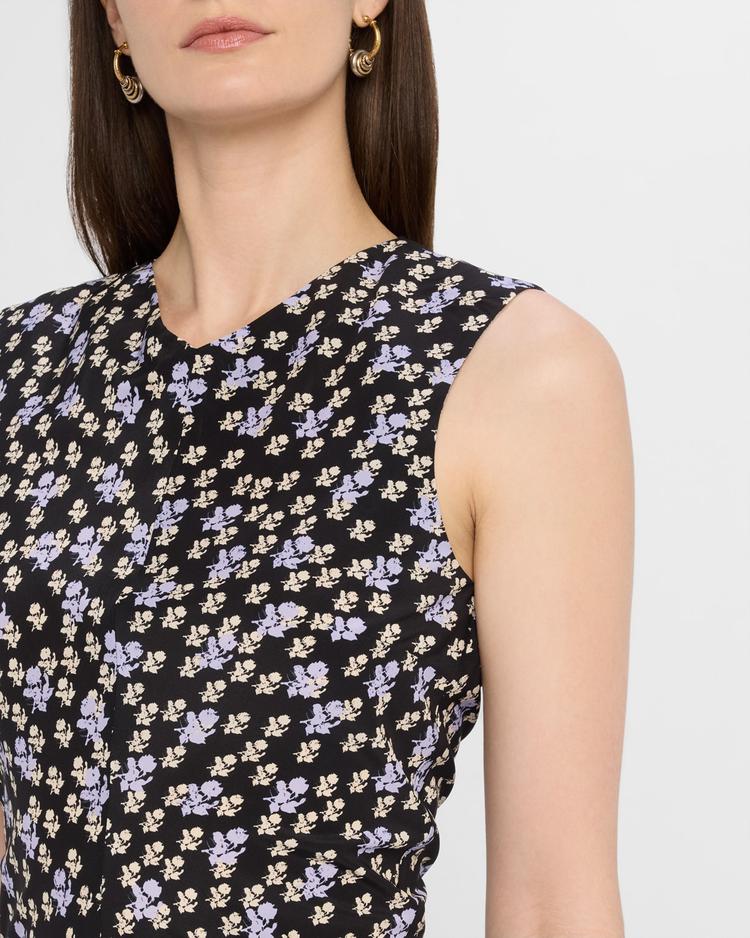 ella floral ruched satin midi dress