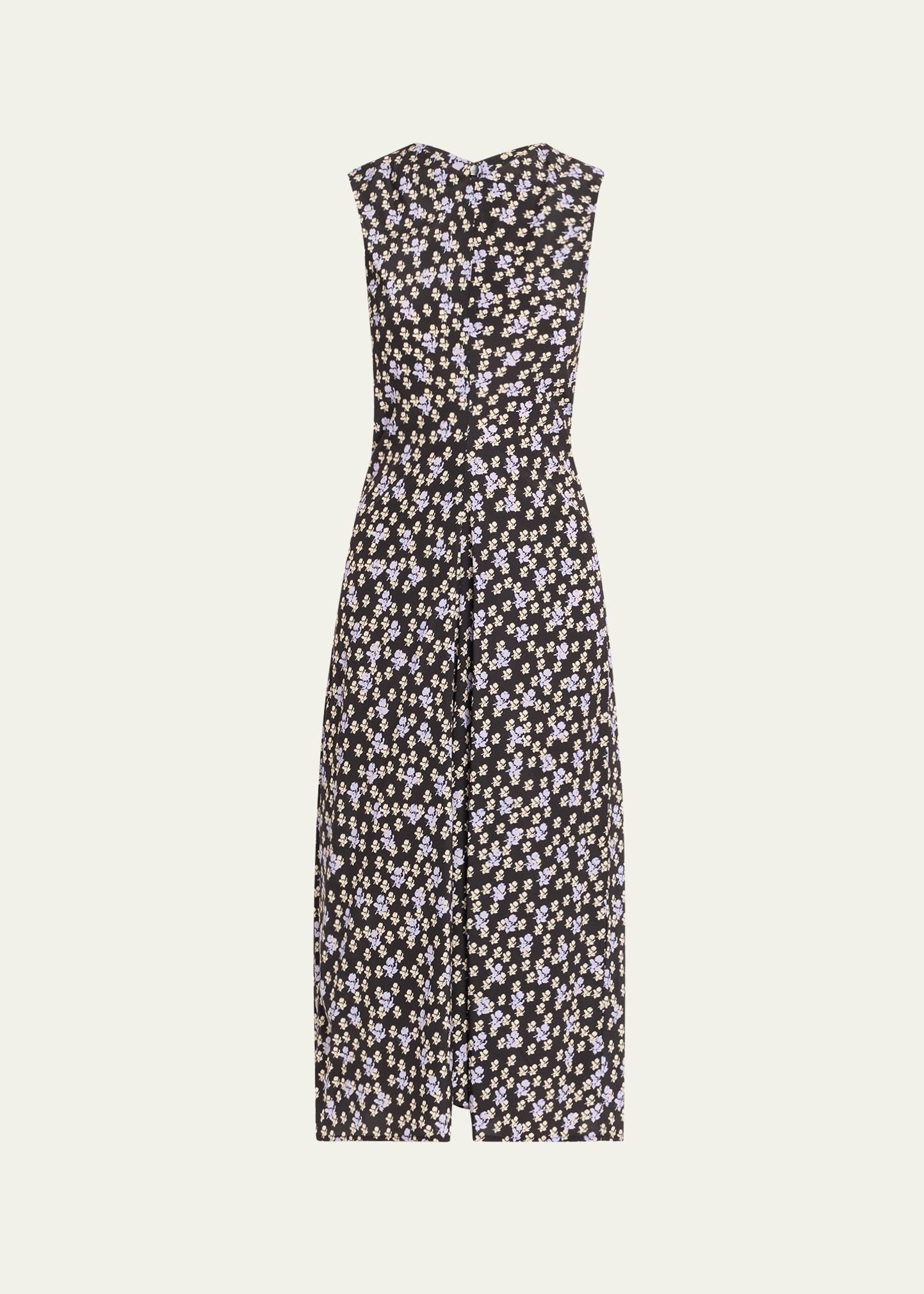 ella floral ruched satin midi dress