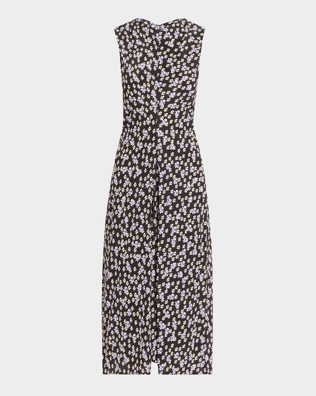 ella floral ruched satin midi dress