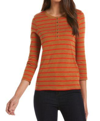 ella rafaella womens cotton knit 3 4 sleeve henley top