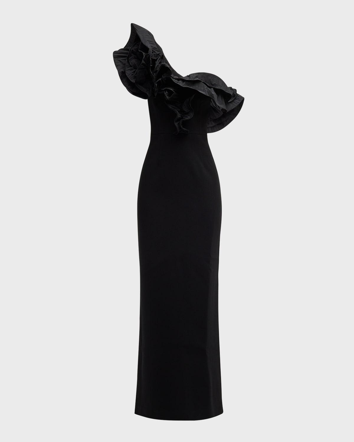 ella ruffle one-shoulder evening gown