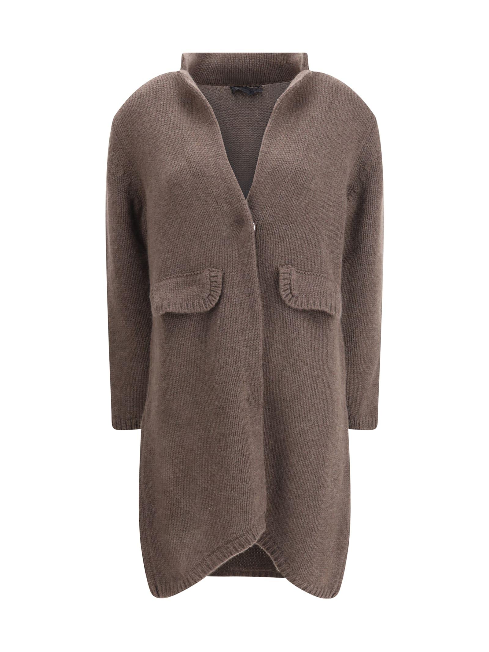 ella semi-long sweater with a front hook-and-eye closure