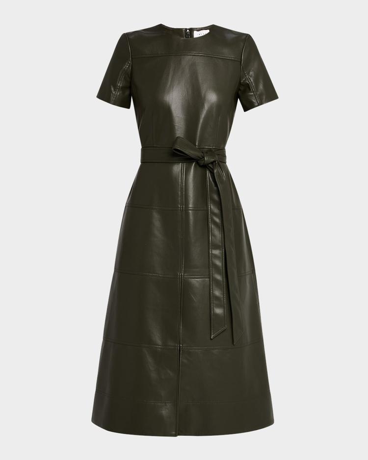 ella vegan leather midi dress