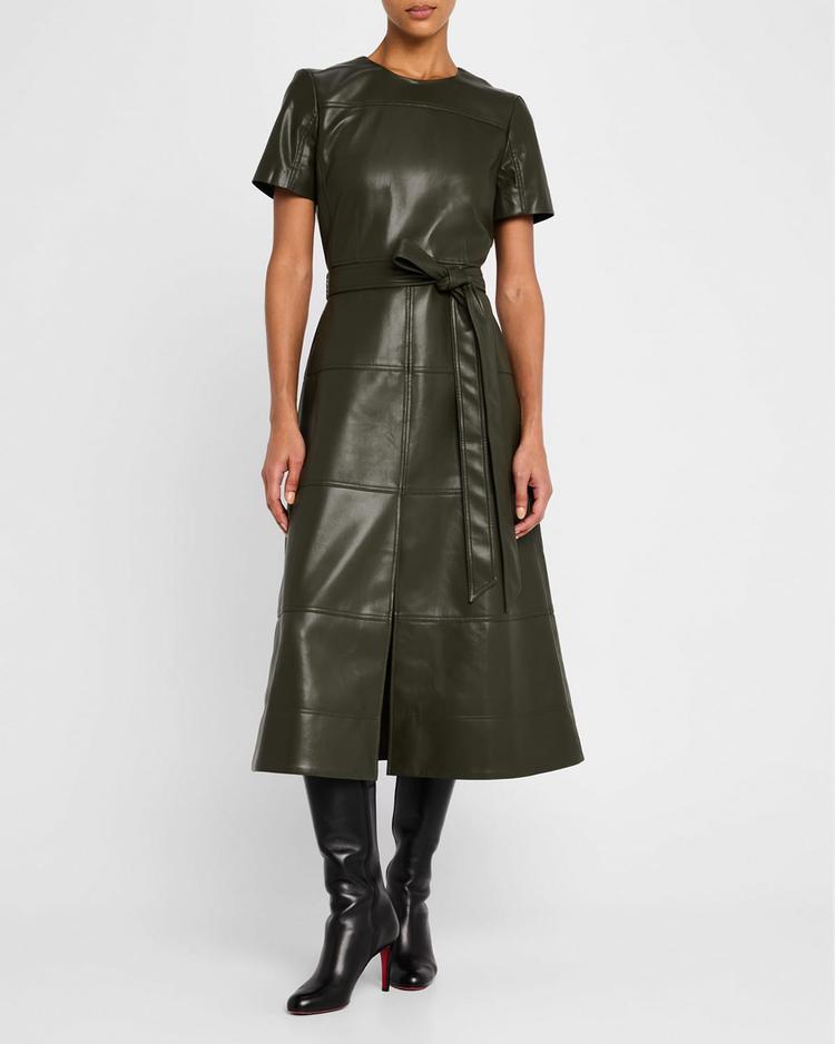 ella vegan leather midi dress