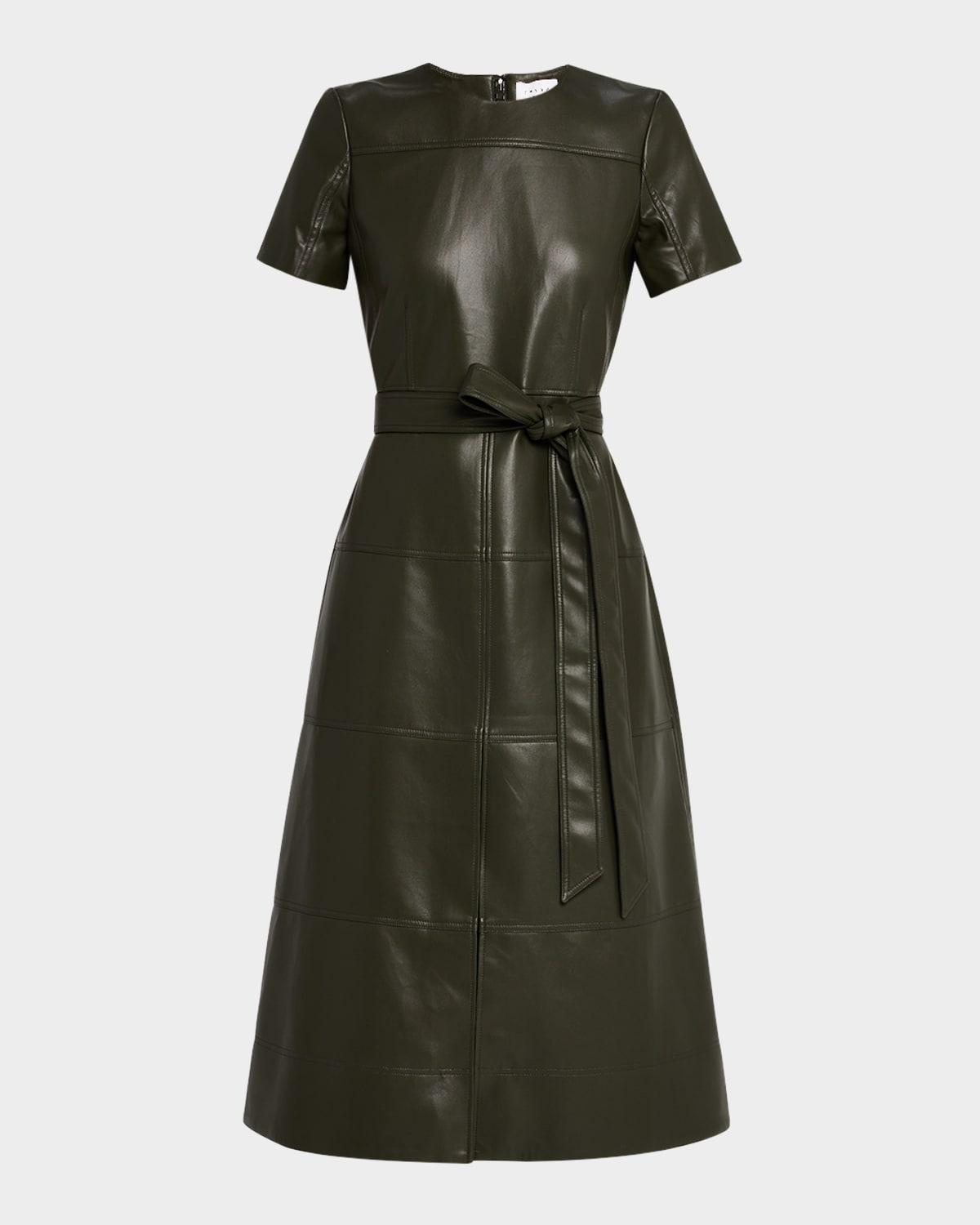 ella vegan leather midi dress