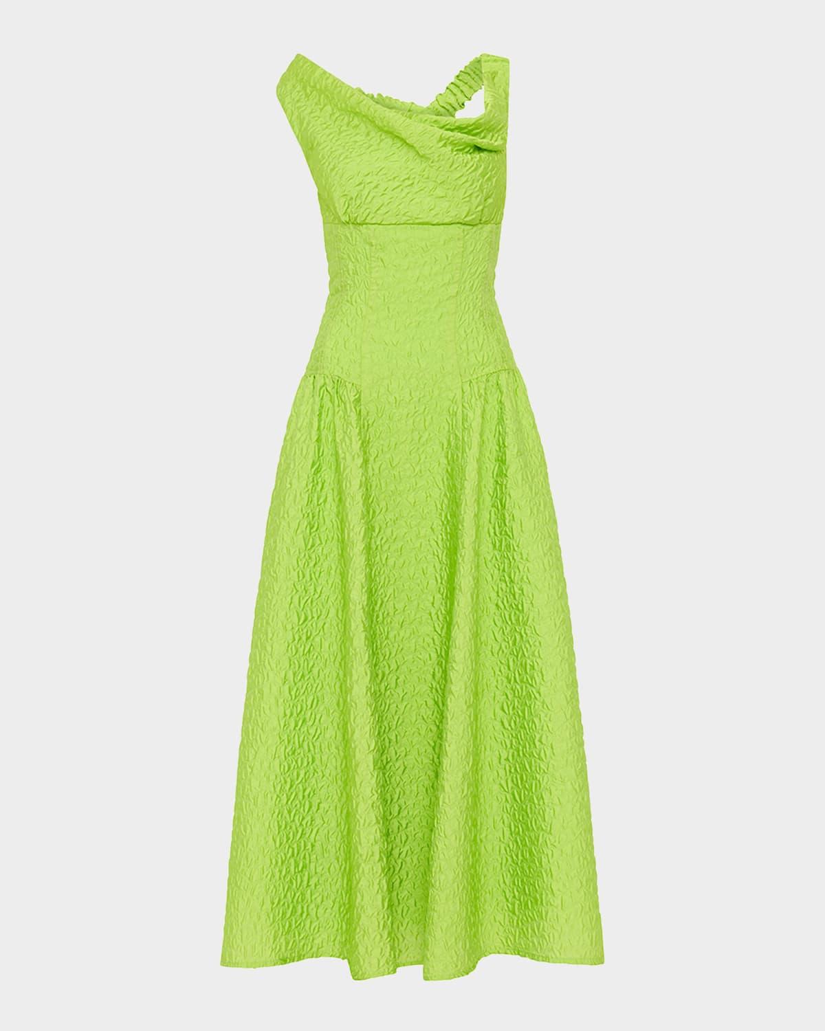elley off-shoulder textured drop-waist midi dress