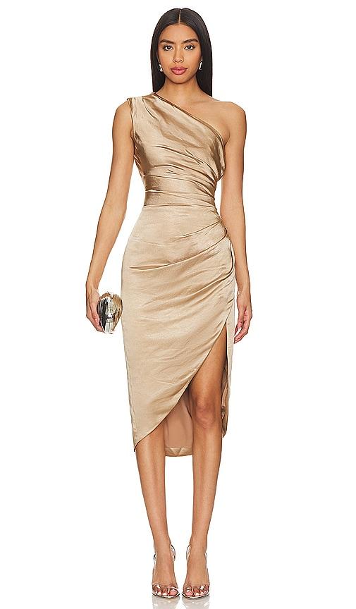 elliatt cassini dress in metallic gold.