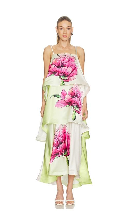 elliatt elisia tiered gown in green.
