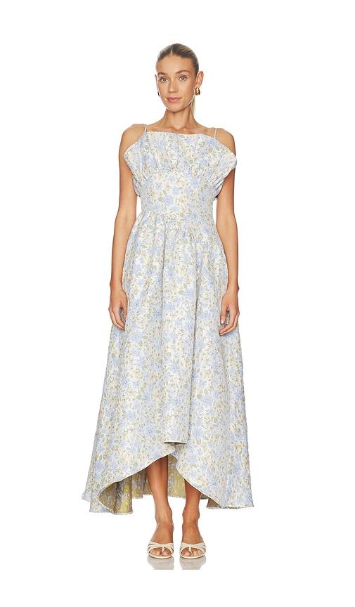elliatt floralie strapless gown in blue.