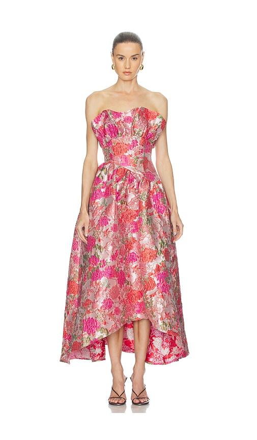 elliatt floralie strapless gown in blush.