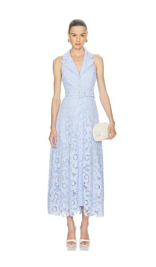 elliatt lacy collared maxi dress in blue.