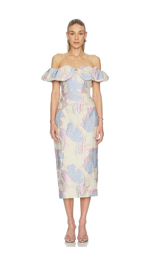 elliatt marlene strapless midi dress in metallic gold,baby blue.