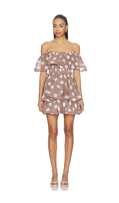elliatt sola polka dot mini dress in brown.