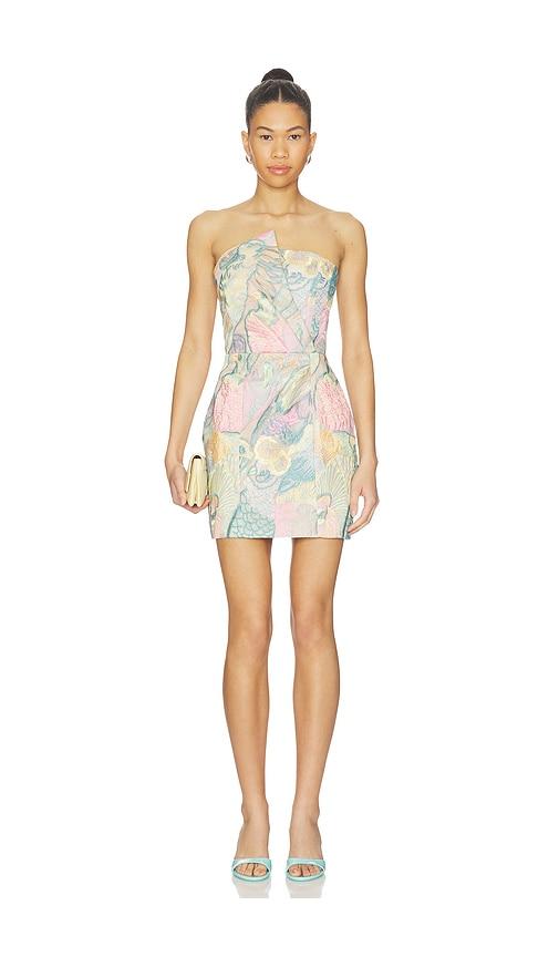 elliatt taliah asymmetical mini dress in neutral,blue.