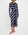 ellicot stripe asymmetric buttoned midi dress