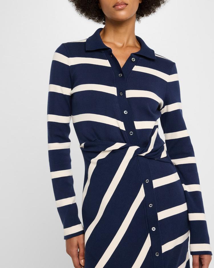 ellicot stripe asymmetric buttoned midi dress