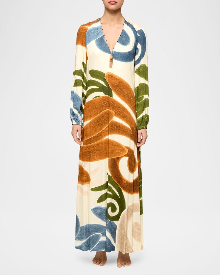 ellie embellished abstract-print maxi dress