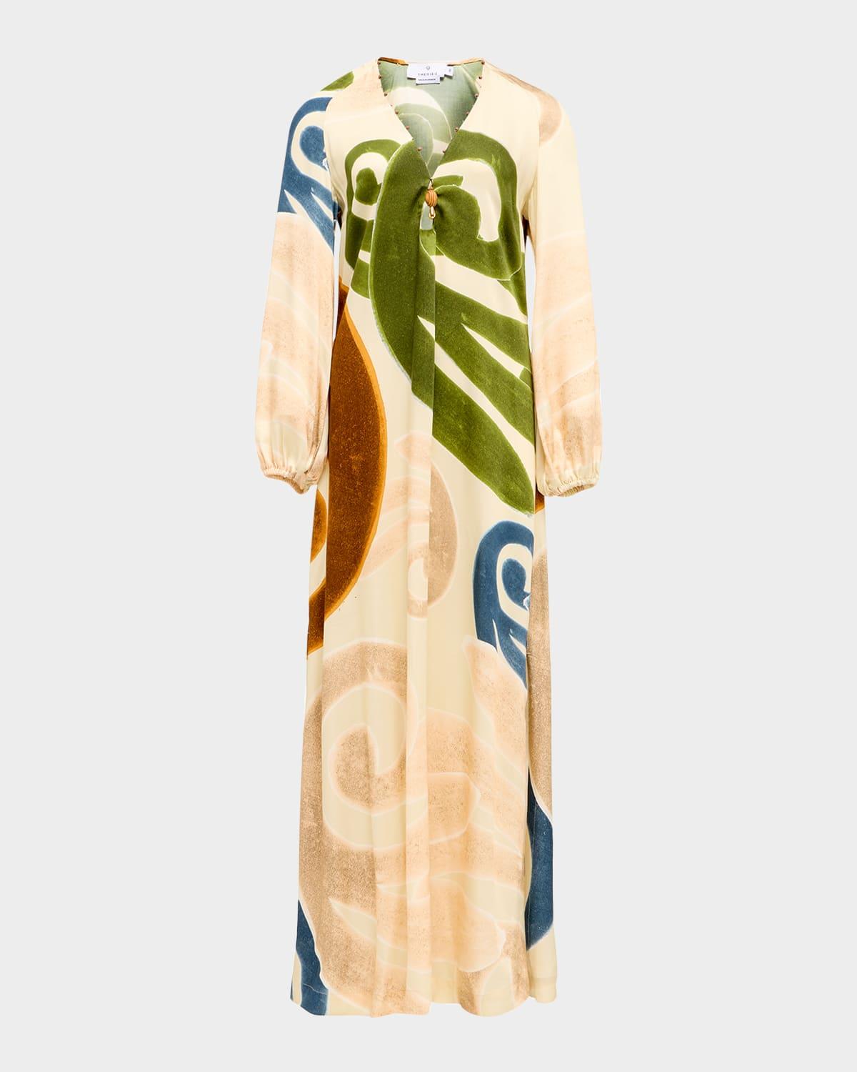 ellie embellished abstract-print maxi dress