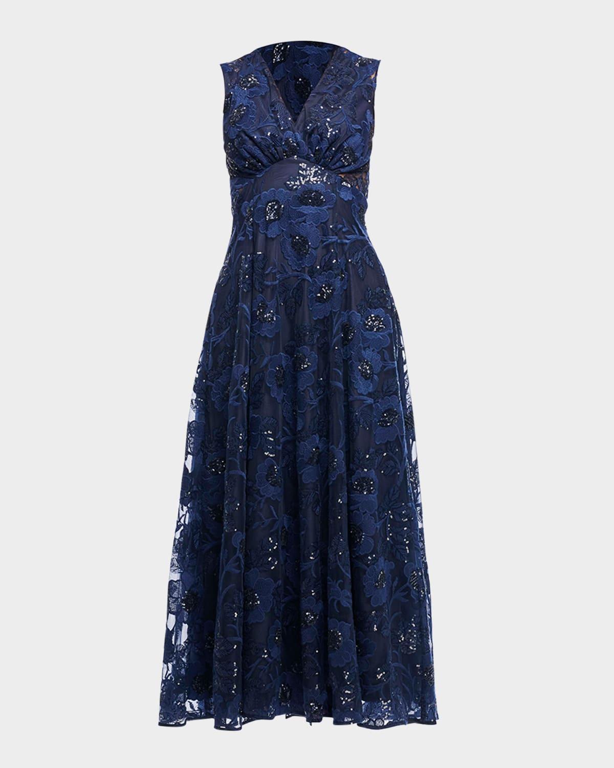 elliott sequin floral-embroidered midi dress