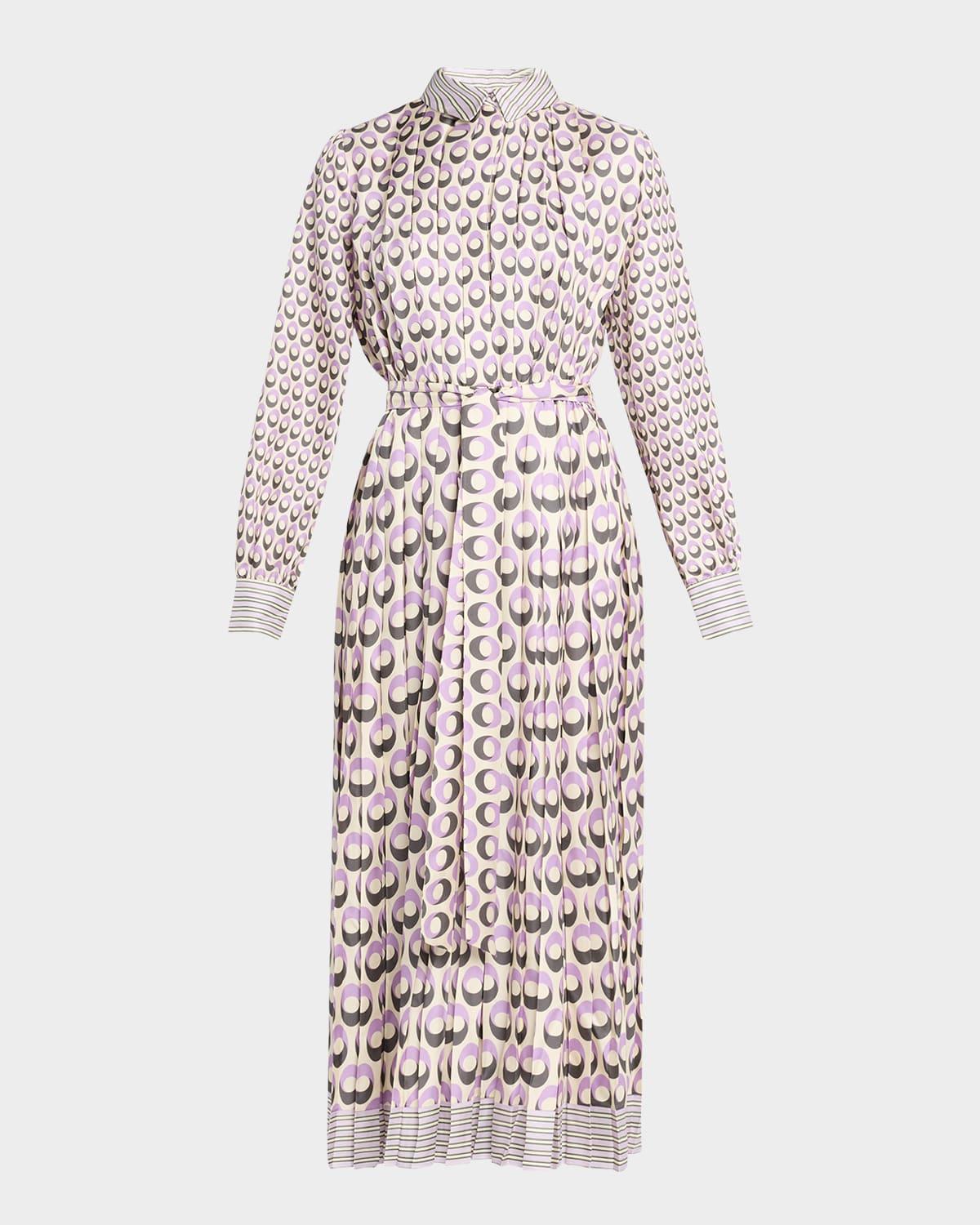 ellipse-print neck-tie midi shirtdress