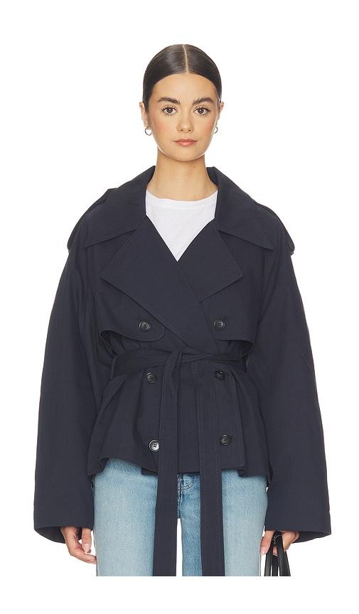 elodie the label eleanor cropped trench coat in navy.