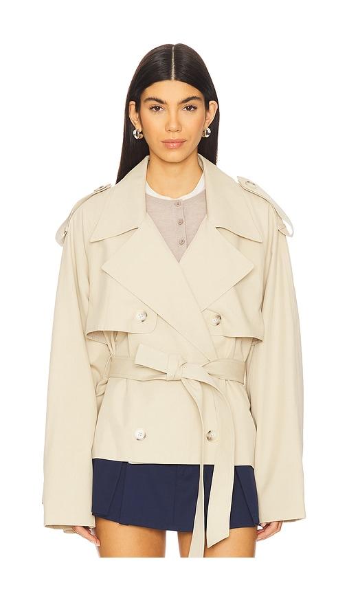 elodie the label eleanor cropped trench coat in tan.
