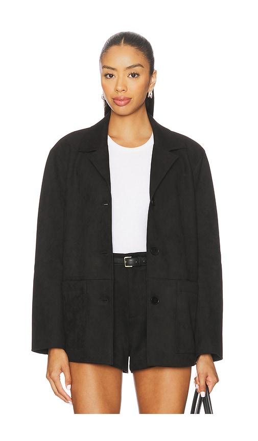 elodie the label elodie hayes faux suede jacket in black.