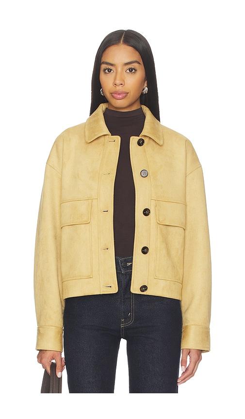 elodie the label liora faux suede jacket in yellow.