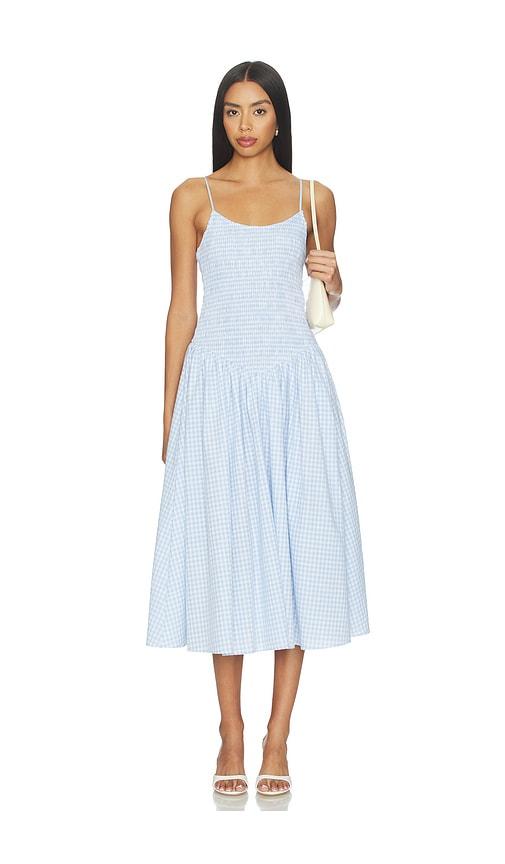 elodie the label x revolve ives dress in baby blue.
