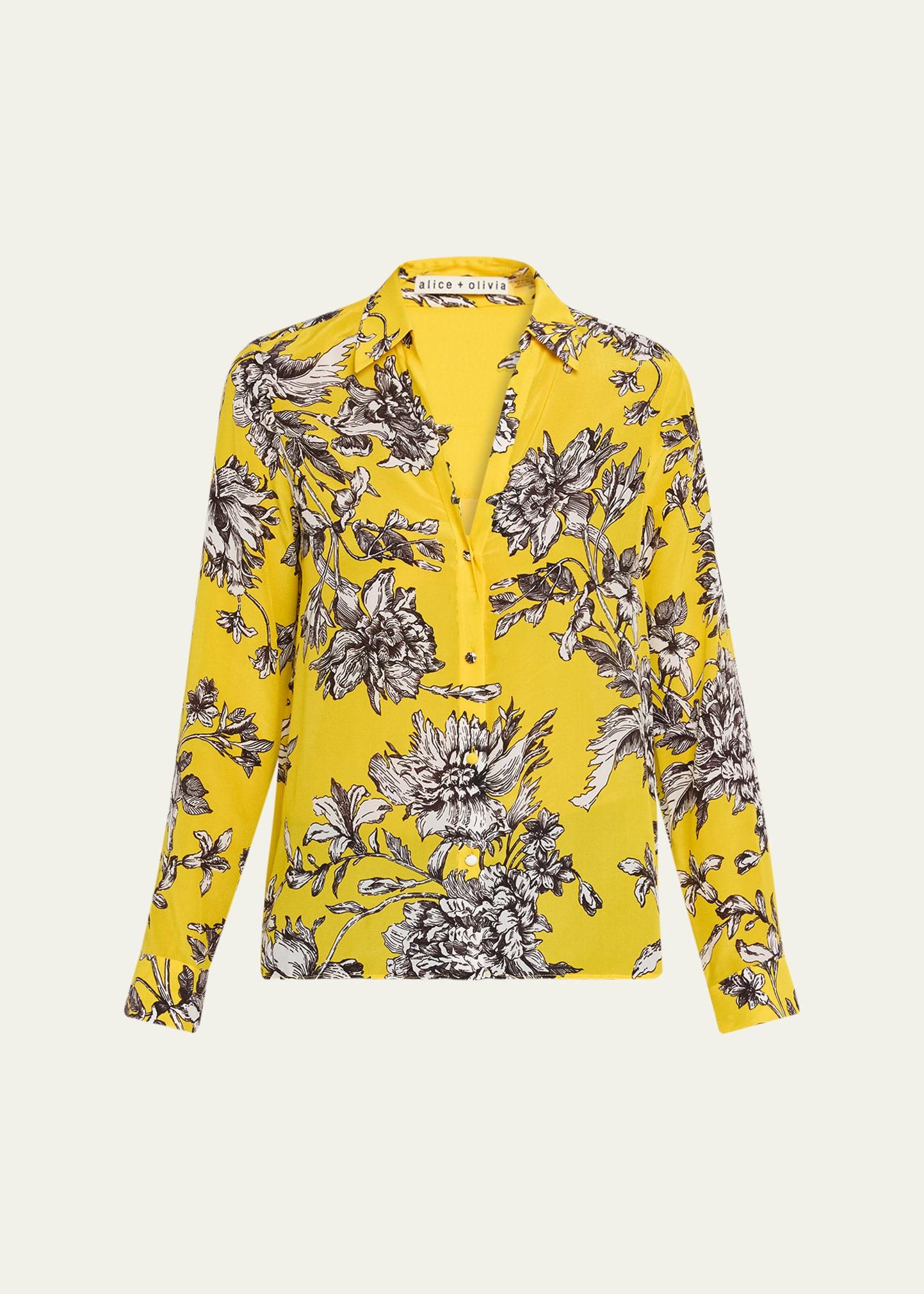 eloise blooming wild golden button-front silk blouse